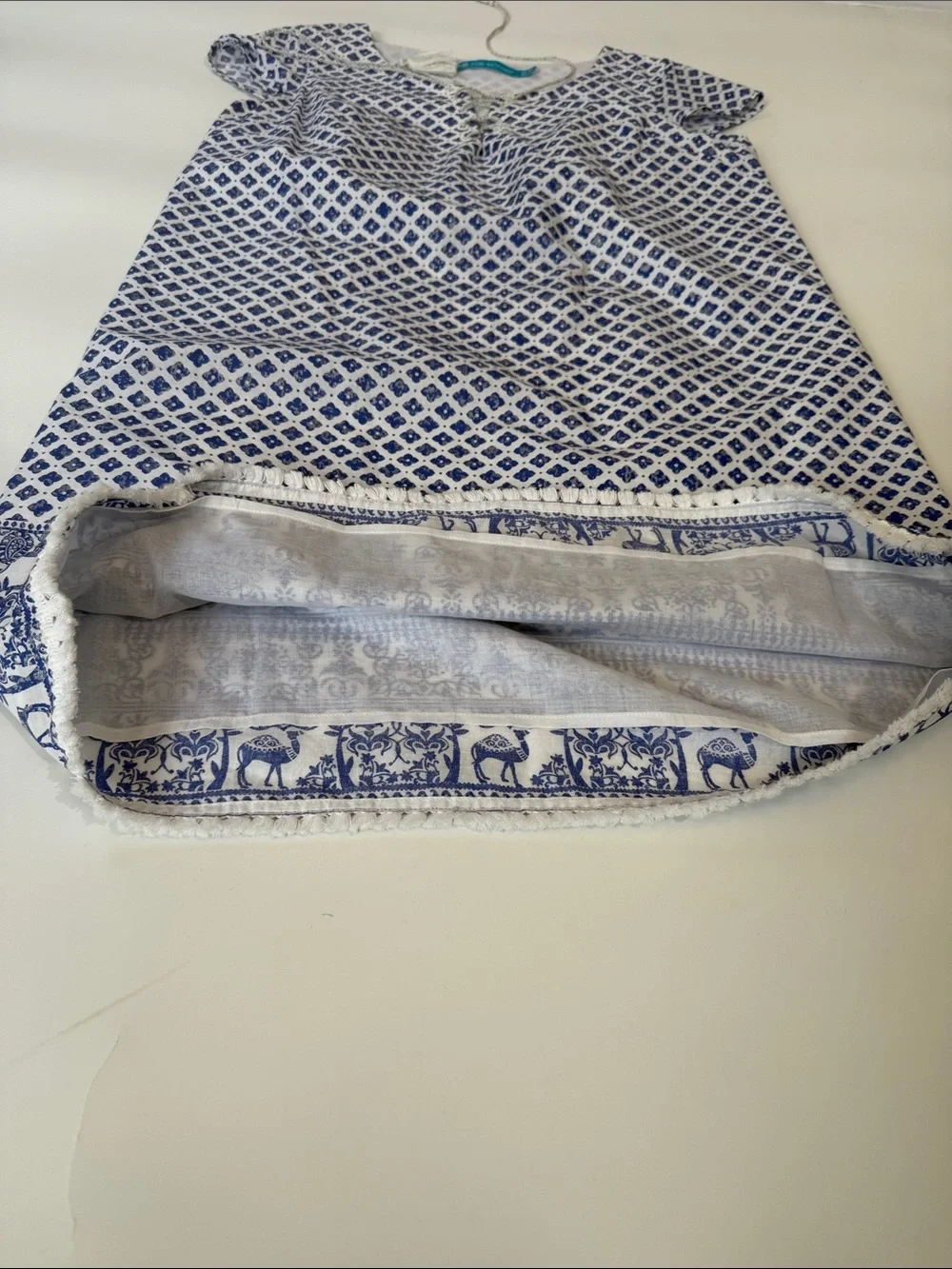 Tori Richard Shift Dress Size 6 Blue And White Print 100% Cotton EUC